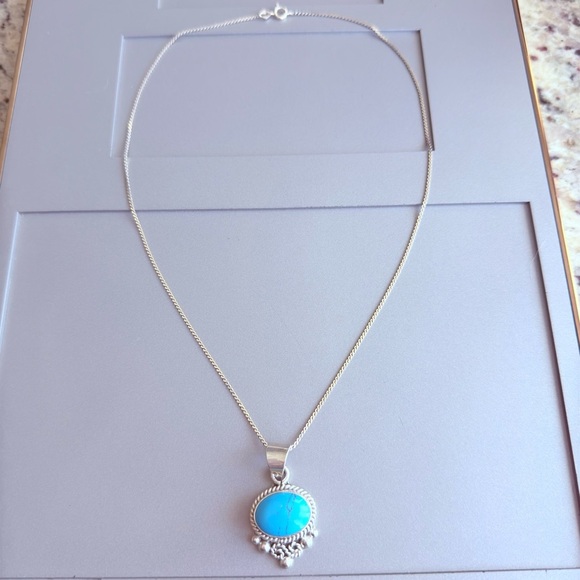 Taxco Mexico Turquoise Cable Rope Doted Design Pendant Necklace, Sterlin… - Picture 5 of 8